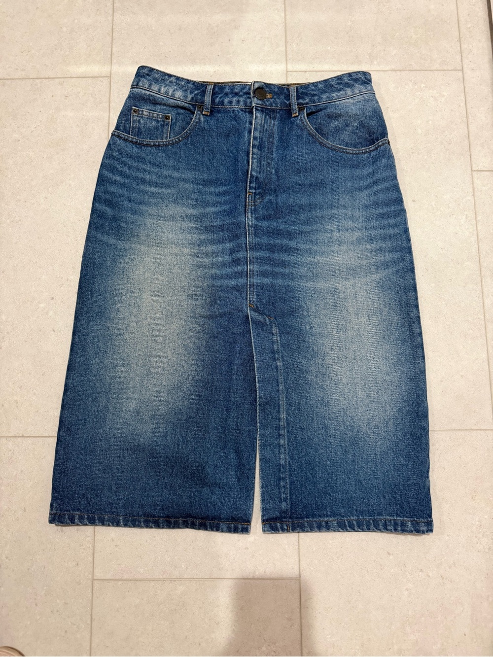Ami Blue Faded Midi Denim Skirt